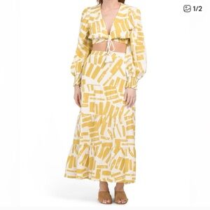 House of Harlow 1960 Yellow and White Tiered Maxi Skirt and Crop Top